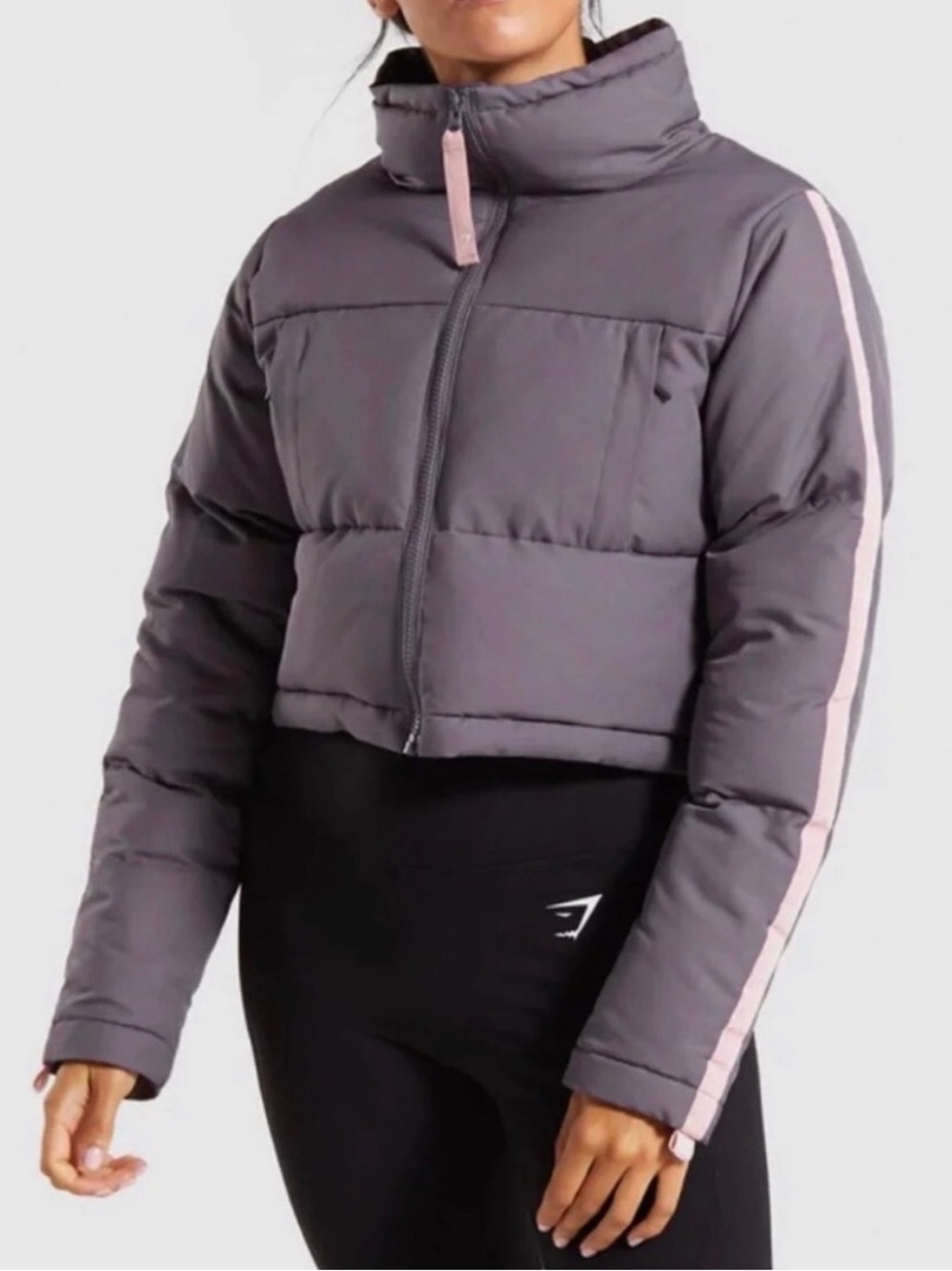 Gymshark Oversized Puffer Cropped Jacket Gray Sz Small Note Flaw!